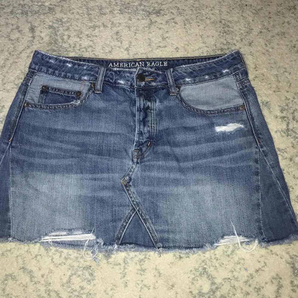 Distressed denim skirt